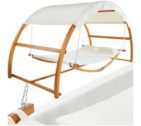 tectake® Amaca da Esterno per 2 Persone, Amaca XXL con Tettuccio Parasole, Struttura in Legno Robusta, Tessuto Traspirante e Idrorepellente, Inclusi Comodi Cuscini, Teak, 328 x 160 x 171,5 cm