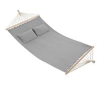 tectake® Amaca per Due Persone, Barra in Legno, Con 2 Cuscini Morbidi, Comoda e Resistente, Arredamento Esterno, Campeggio, Escursioni, Balcone, Beige, Capacità 240 kg - Grigio Chiaro