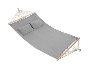 tectake® Amaca per Due Persone, Barra in Legno, Con 2 Cuscini Morbidi, Comoda e Resistente, Arredamento Esterno, Campeggio, Escursioni, Balcone, Beige, Capacità 240 kg - Grigio Chiaro