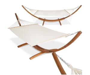 tectake® Amaca XXL Regolabile in Altezza, Comoda Amaca Matrimoniale, Amaca con Supporto in Legno, Design Elegante, Capacità di Carico Fino a 200 kg - Bianco