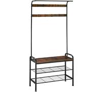 TecTake® Appendiabiti da Terra, Mobile Ingresso, Attaccapanni con Panca da Ingresso, Porta Abiti, Armadio Salvaspazio, Ganci Rimovibili - 85,5 x 36 x 184 cm - Legno Industriale Scuro