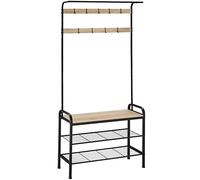 TecTake® Appendiabiti da Terra, Mobile Ingresso, Attaccapanni con Panca da Ingresso, Porta Abiti, Armadio Salvaspazio, Ganci Rimovibili - 85,5 x 36 x 184 cm - Legno Industriale Chiaro, Rovere Sonoma