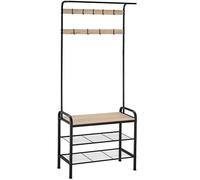TecTake® Appendiabiti da Terra, Mobile Ingresso, Attaccapanni con Panca da Ingresso, Porta Abiti, Armadio Salvaspazio, Ganci Rimovibili - 73,5 x 36 x 184 cm - Legno Industriale Chiaro, Rovere Sonoma