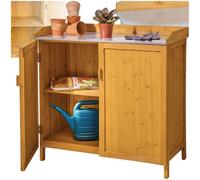 TecTake® Armadietto da Giardino con Piano da Lavoro Zincato, Spazio per Utensili e Accessori Barbecue, Tavolino da Giardinaggio, Mobile da Giardino, Tavolo per Piante, per esterno - 98 x 48 x 95 cm