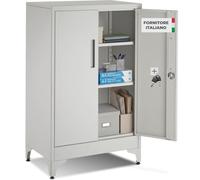 tectake® Armadietto in Metallo Portadocumenti in Acciaio, 60 x 40 x 100 cm, 3 Ripiani Regolabili, Chiusura Magnetica e Chiave, Scaffale Metallo Garage, Mobile Ufficio, Piedini Regolabili - Grigio