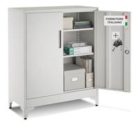 tectake® Armadietto in Metallo Portadocumenti in Acciaio, 80 x 40 x 100 cm, 3 Ripiani Regolabili, Chiusura Magnetica e Chiave, Scaffale Metallo Garage, Mobile Ufficio, Piedini Regolabili - Grigio