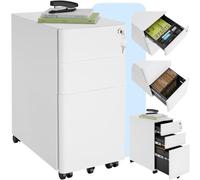 TecTake® Armadietto Per Archivio Pratiche con Rotelle, Mobile Porta Documenti 2 Cassetti, 1 Porta Fascicoli, Mobile Salvaspazio, Armadio con Serratura Chiave, Armadio Ufficio Multiuso - Bianco