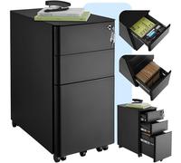 TecTake® Armadietto Per Archivio Pratiche con Rotelle, Mobile Porta Documenti 2 Cassetti, 1 Porta Fascicoli, Mobile Salvaspazio, Armadio con Serratura Chiave, Armadio Ufficio Multiuso - Nero