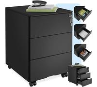 TecTake® Armadietto Per Archivio Pratiche con Rotelle, Mobile Porta Documenti 3 Cassetti, 1 Porta Fascicoli, Mobile Salvaspazio, Armadio con Serratura Chiave, Armadio Ufficio Multiuso - Nero
