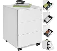 TecTake® Armadietto Per Archivio Pratiche con Rotelle, Mobile Porta Documenti 3 Cassetti, 1 Porta Fascicoli, Mobile Salvaspazio, Armadio con Serratura Chiave, Armadio Ufficio Multiuso - Bianco