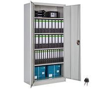 TecTake® Armadio Porte Battenti, Armadio 2 Ante, 5 Ripiani, Armadio con Serratura Chiave, Armadio Ufficio, Armadietto in Metallo, Mobili Ufficio, Archivio - Grigio Chiaro