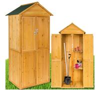 tectake® Armadio da Giardino con Tetto a Punta, Casetta Ripostiglio da Esterno con 2 Piani d'Appoggio, 2 Porte Richiudibili con Chiavistello in Acciaio, Mobile Giardino per Ricovero Attrezzi - Marrone