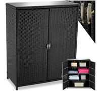 TecTake® Armadio da Giardino in Rattan, 4 Scomparti, Armadietto da Giardino con Telaio in Alluminio, Ripostiglio da Esterno con Lastra in Vetro Rimovibile, Porte a 2 Ante - Nero