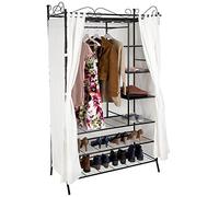 Armadio guardaroba in metallo con tenda stoffa appendiabiti cabina beige nero nu