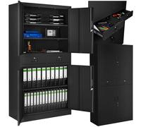 TecTake® Armadio Portadocumenti con 5 Scomparti e 2 Cassetti, Armadio con Ripiani Regolabili, Ante a Battenti Rinforzate, Chiusura con Serratura a Cilindro - Nero/Nero
