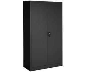 tectake® Armadio Portadocumenti, 6 Scomparti, Asta Appendiabiti, Armadio Multiuso in Acciaio Verniciato, Mobile con Ante Rinforzate, Serratura a Cilindro di Sicurezza, 90 cm - Nero