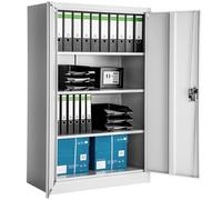 TecTake® Armadio Portadocumenti, Armadio Multiuso 4 Scomparti, Ante a Battenti Rinforzate, Chiusura con Serratura a Cilindro, Acciaio di Alta Qualità Verniciato a Polvere, 140x90x40 cm - Grigio