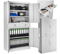 TecTake® Armadio Portadocumenti con 5 Scomparti e 2 Cassetti, Armadio con Ripiani Regolabili, Ante a Battenti Rinforzate, Chiusura con Serratura a Cilindro - Grigio Chiaro