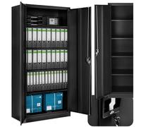 TecTake® Armadio Porte Battenti, Armadio 2 Ante, 5 Ripiani, Armadio con Serratura Chiave, Armadio Ufficio, Armadietto in Metallo, Mobili Ufficio, Archivio - Nero/Nero