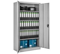 TecTake® Armadio Porte Battenti con 2 Ante e 5 Ripiani, Mobile con Serratura Chiave, Armadietto Ufficio in Metallo, Mobili Ufficio, Archivio - Grigio