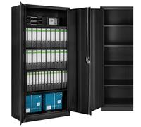 TecTake® Armadio Porte Battenti con 5 Ripiani, Serratura Chiave - Armadietto in Metallo per Ufficio e Archivio - Nero