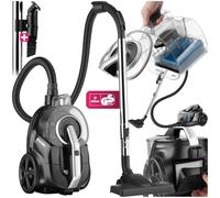 TecTake® Aspirapolvere Senza Sacco 900 W, Capacità 3L, 79 dB, Aspiratore con Filtro HEPA XXL, Ideale per Pavimenti e Tappeti, Contenitore Grande per Polvere, Asta Telescopica, Accessori Inclusi