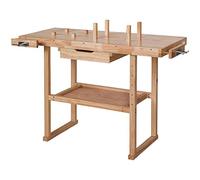 tectake® Banco da Lavoro In Legno, Tavolo da Lavoro con Cassetto, Ripiano e Ganci Utensili, Banco da Falegname per Officina e Garage, 117 x 47,5 x 83 cm - Marrone