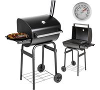 tectake® Barbecue a Carbonella con Carrello, BBQ Grill Multifunzione con Coperchio, Termometro Integrato, Aria Regolabile, Pratica Griglia di Appoggio, Comode Ruote - Nero