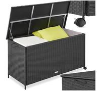 tectake® Box Contenitore da Esterno, 116 x 54 x 64 cm, 253 L, Mobile da Giardino con Intreccio in Polyrattan, Telaio in Alluminio, Coperchio Rinforzato, Pratica Maniglia, Rotelle Girevoli- Nero
