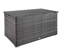 TecTake® Box Contenitore da Esterno 750L, Mobile da Giardino con Intreccio in Polyrattan, Telaio in Alluminio, Coperchio Rinforzato, Resistente ai Raggi UV, 145 x 82,5 x 79,5 cm - Grigio