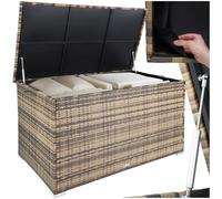 TecTake® Box Contenitore da Esterno 750L, Mobile da Giardino con Intreccio in Polyrattan, Telaio in Alluminio, Coperchio Rinforzato, Resistente ai Raggi UV, 145 x 82,5 x 79,5 cm - Naturale