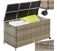 TecTake® Box Contenitore da Esterno, Mobile da Giardino con Intreccio in Polyrattan, Telaio in Alluminio, Coperchio Rinforzato, Pratica Maniglia, Rotelle Girevoli, 117x54x64cm, 297 L - Naturale