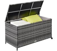 TecTake® Box Contenitore da Esterno, Mobile da Giardino con Intreccio in Polyrattan, Telaio in Alluminio, Coperchio Rinforzato, Pratica Maniglia, Rotelle Girevoli, 117x54x64cm, 297 L - Grigio