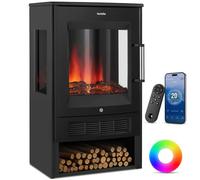 tectake® Caminetto elettrico da terra, 44 x 75 x 36 cm, Camino Elettrico Smart, 2 livelli di calore 900/1800 W, fiamma 3D, 8 colori, 5 livelli luminosità, app Tuya, telecomando, timer, Stufa Elettrica