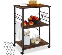 tectake® Carrello Cucina 65,5x45,5x88,5cm, Carrello con Ruote 3 ripiani, Scaffale Salvaspazio Microonde, Organizer Cucina Portaoggetti con Ganci, per Casa e Dispensa, Stile Industriale - Legno Scuro