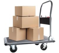 tectake® Carrello Piattaforma Pieghevole, 90 x 61 x 88,5 cm, Carico Max 300 kg, Carrello per Trasporto in Acciaio con Pianale Portapacchi, Portacarichi Magazzino, Maniglia, Tasca Portaoggetti e Freni