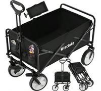 tectake® Carrello Pieghevole Leon con Freni Maniglia Telescopica Carrello con Ruote Portatutto Carrello Carrello da GiardiCarrello Portaoggetti Nero Nero Ferro