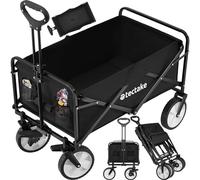 tectake® Carrello Pieghevole Leon, con Freni, Maniglia Telescopica, Carrello con Ruote Portatutto, Carrello, Carrello da Giardino, Carrello Portaoggetti - Nero/Nero