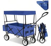 tectake® Carrello Pieghevole Struttura in ciaio Carrello da Giardicon Maniglia Imbottita 2 Porta Bottiglie Carrello Portaoggetti con Tettuccio Fia 80 kg Borsa per Trasporto Inclusa Blu Ferro