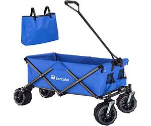 tectake® Carrello Pieghevole, Struttura Robusta in Acciaio per Trasporto con Ruote, 2 Tasche a Rete, Idrorepellente, Carrellino con Ruote Portatutto, Borsa Inclusa - Blu