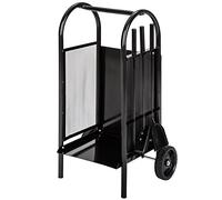 tectake® Carrello Portalegna con Ruote, Portalegna da interno con Struttura Stabile e Griglia, Attrezzi per Camino Inclusi (Paletta, Scopino, Attizzatoio), Design Elegante per Soggiorno - Nero