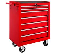 tectake® Carrello Portautensili 7 Cassetti con Cuscinetti a Sfera, 2 Chiavi | 69x33x79 cm, Serratura, 2 Freni di Stazionamento, 2 Ruote Orientabili, Tappetini Antiscivolo, Portata 150 kg, Acciaio, Rosso