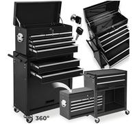 tectake® Carrello Portautensili da Officina, 8 Cassetti, Ruote, 2 Chiavi | 8 Cassetti con Cuscinetti a Sfera, Tappetini Antiscivolo, Sovrastruttura a Valigia con Serratura Centralizzata, Nero