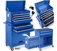 tectake® Carrello Portautensili da Officina, 8 Cassetti, Ruote, 2 Chiavi | 8 Cassetti con Cuscinetti a Sfera, Tappetini Antiscivolo, Sovrastruttura a Valigia con Serratura Centralizzata, Blu