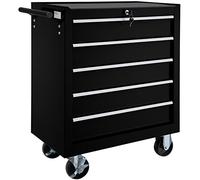 TecTake® Carrello Portautensili in acciaio con 5 Cassetti richiudibili, Mobile con Rotelle, Carrello Porta Attrezzi, Porta Utensili da Lavoro, Carrello con Ruote Portatutto - Nero