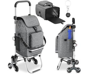 tectake® Carrello Spesa Shopper 3 in 1, Trolley Pieghevole con Borsa Termica per Surgelati, Carrello con Ruote Portatutto, Carrellino Spesa Con Ruote a Stella, Capacità max 30 kg / 50 L - Grigio