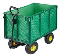 TecTake® Carretto a mano con Maniglia Imbottita, Carrello con Ruote Portatutto, Pareti Laterali ad Apertura Rapida, Gancio Traino, Telo Interno Incluso, Portata 544 Kg - Verde