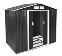 tectake® Casetta da Giardino in Lamiera, Box con Tetto a Doppia Falda, Box da Giardino per Esterno con Porta Scorrevole, Lamiera in Acciaio, Fodamenta in Metallo - Grigio/Bianco