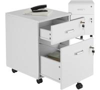 tectake® Cassettiera su Ruote, 2 Cassetti con Serratura per Documenti DIN-A4, Guide Telescopiche Scorrevoli, 5 Ruote Doppie Girevoli e Bloccabili, Maniglie in Metallo, Ufficio Accessori - Bianco