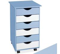 tectake® cassettiera ufficio con ruote - 65 x 36 x 40 cm - mobiletto salvaspazio con 6 cassetti, organizer cancelleria, cassetti scrivania ufficio, cassettiera per scrivania - Blu